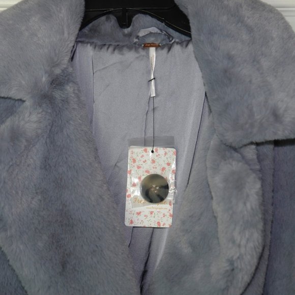 SOLD_____NEW Free People Kate Faux Fur Coat Slate Grey Med - Picture 5 of 7
